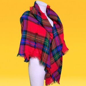 Large Red Plaid / Tartan Scarf BY CASHMILON (Japan)